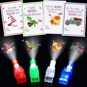 28Pcs Finger Lights Valentines Day Gifts for Kids, Valentines Day Cards for Kids School Classroom Light Up Bulk Toys Party Favors for Kids Toddler Valentines Exchange Goodie Bag Stuffers Treats Prizes