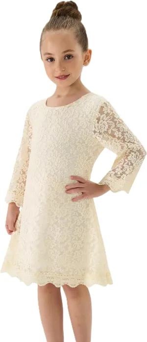2Bunnies Girl Vintage Lace Scalloped Trim Boho Rustic Country Baptism Flower Girl Dress