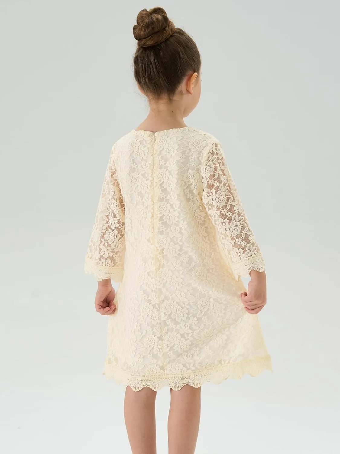 2Bunnies Girl Vintage Lace Scalloped Trim Boho Rustic Country Baptism Flower Girl Dress