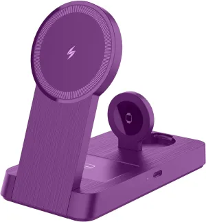 3 in 1 Magnetic Wireless for iPhone Charging Station: Foldable Portable Charger for iPhone 16-12 Pro Max & Apple Watch & AirPods, for Apple Multiple Devices Charger for Home,Office&Travel(Purple)