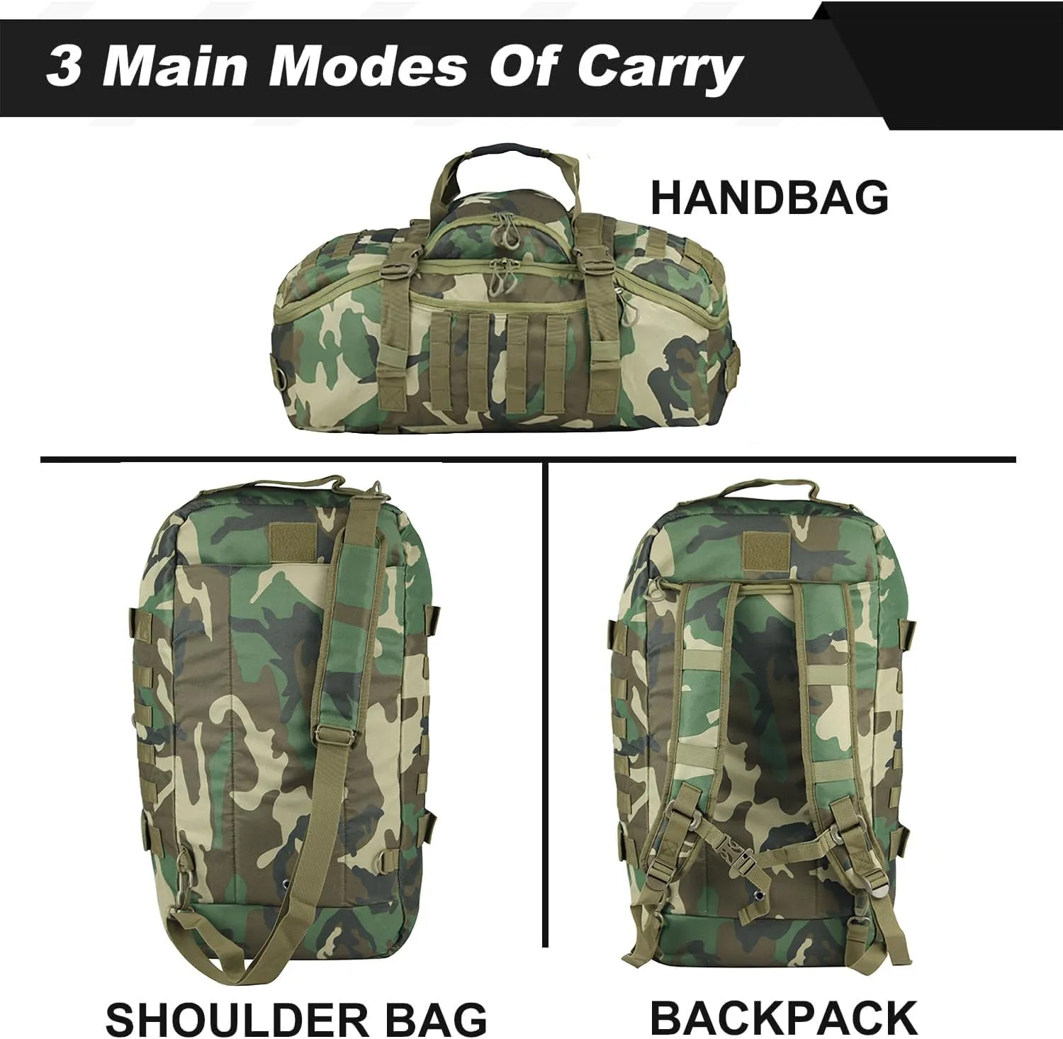 3 In 1 Tactical 85L Military Backpack Travel Duffle Bag for Weekender Gym Workout Deployment