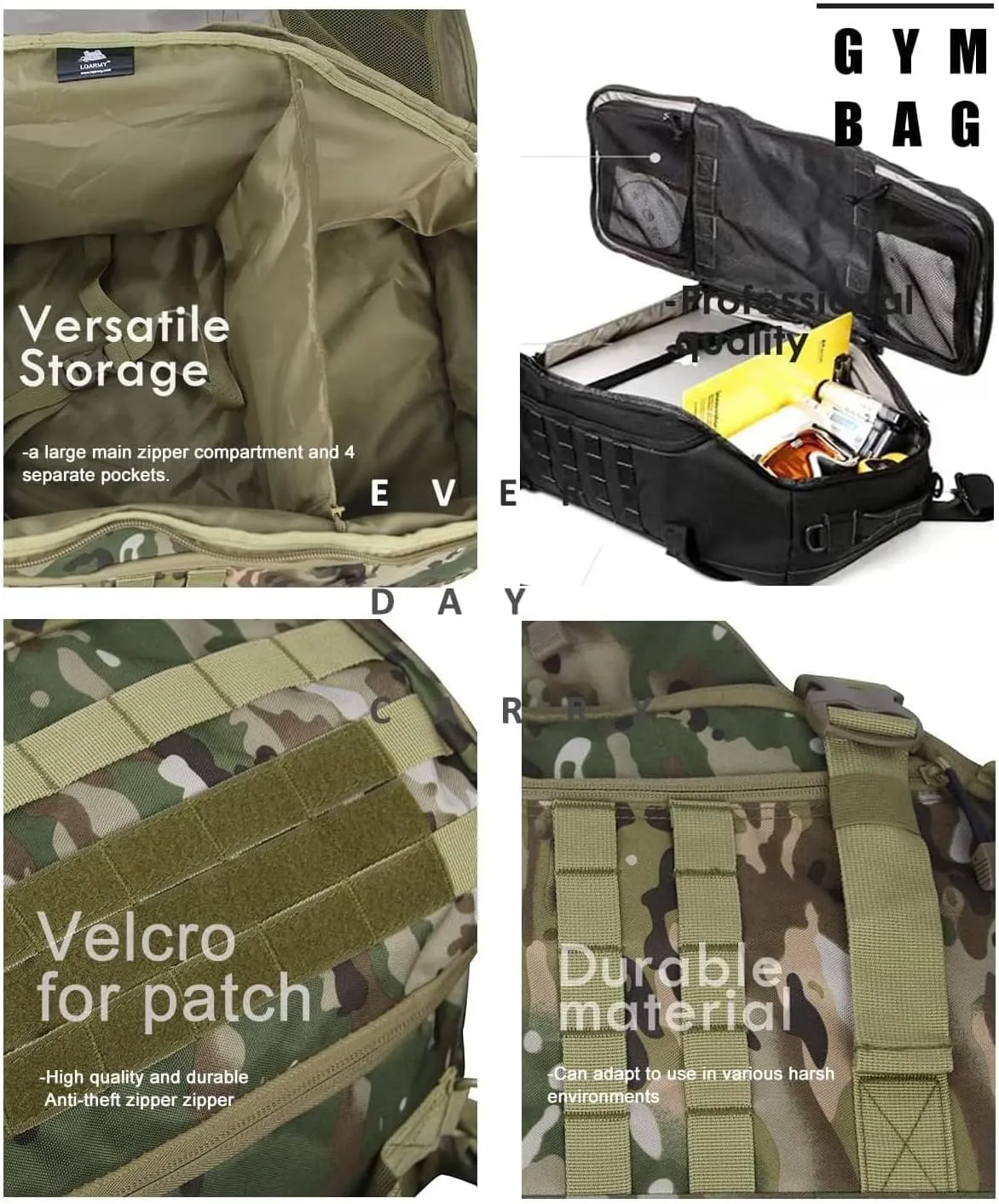 3 In 1 Tactical 85L Military Backpack Travel Duffle Bag for Weekender Gym Workout Deployment