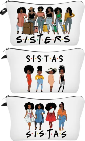 3 Pack African American Makeup Bag for Purse, Afro Black Cosmetic Bags for Women, Inspirational and Funny Gifts, Small Travel Pouches, Bulk Cosmetic Cases