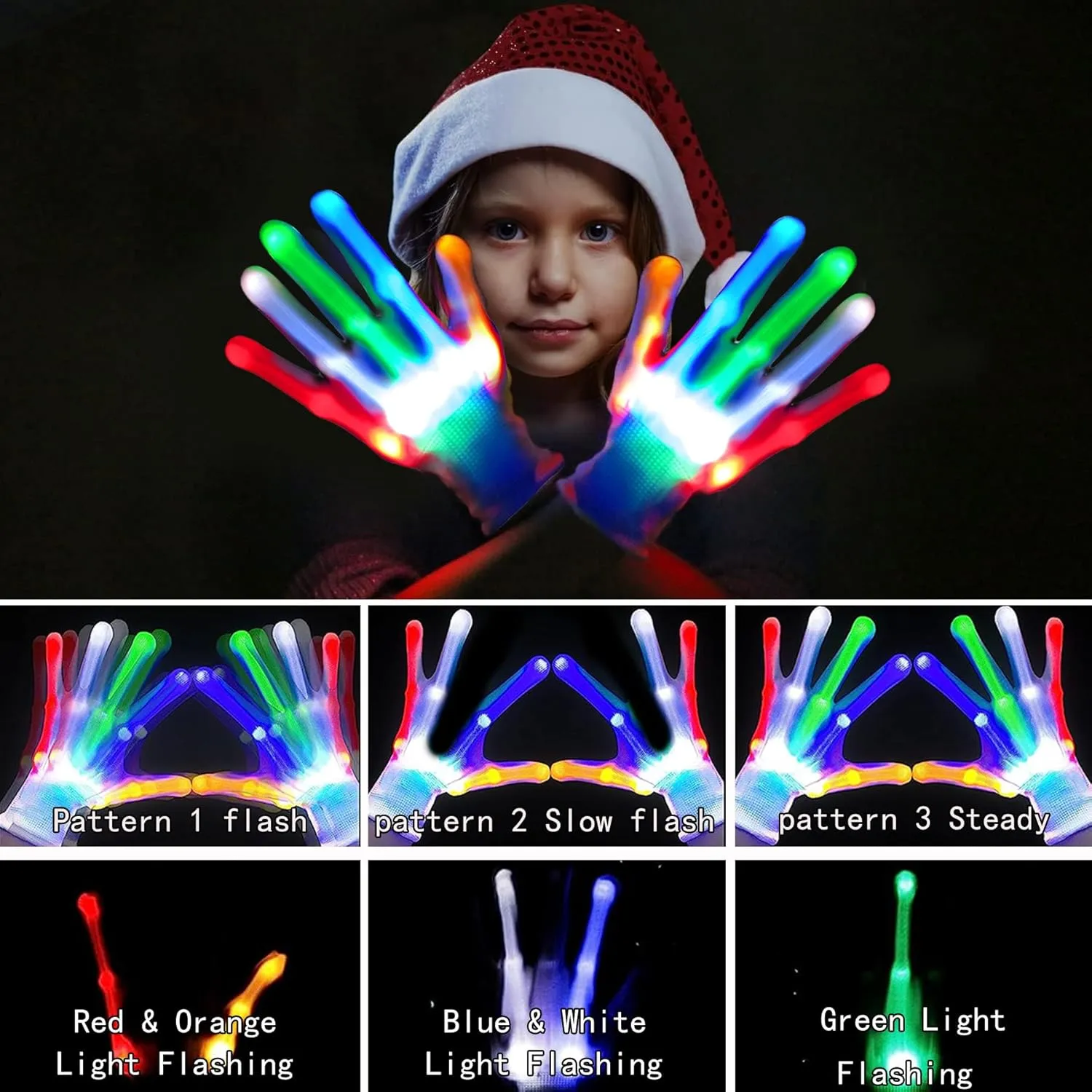 3 Pairs LED Gloves Boys Girls Toys Age 12  Years Old with 5 Colors 6 Flash Modes Light up Gloves stocking stuffers for Kids Fun Toys Gifts for Halloween Christmas Birthday Carnival Parties…