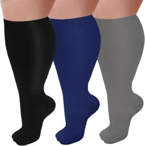 3 Pairs Plus Size Compression Socks for Women and Men Wide Calf 20-30mmhg Extra Large Knee High Support for Circulation