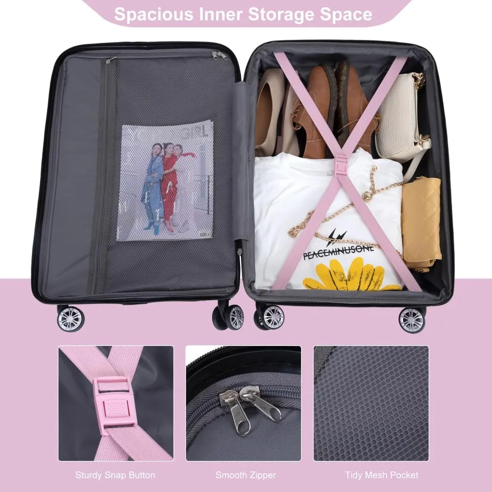 3-Piece Expandable Luggage Set (21"/25"/29") - PC Lightweight Hardshell Suitcases with Lock, Double Spinner Wheels & 2 Utility Hooks - Sand Color Carry-On & Checked Luggage (Pink   PC)