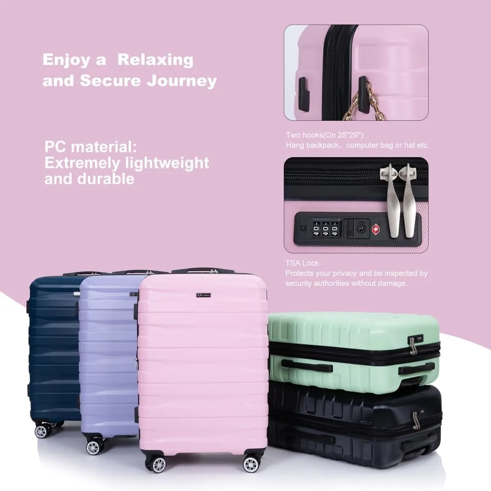 3-Piece Expandable Luggage Set (21"/25"/29") - PC Lightweight Hardshell Suitcases with Lock, Double Spinner Wheels & 2 Utility Hooks - Sand Color Carry-On & Checked Luggage (Pink   PC)
