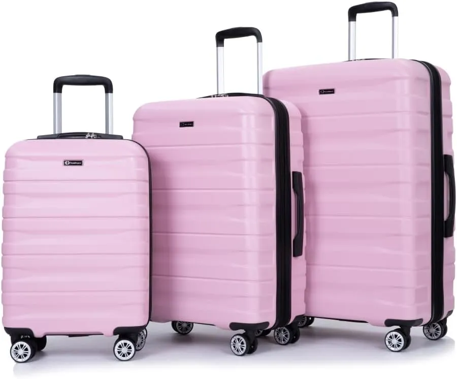 3-Piece Expandable Luggage Set (21"/25"/29") - PC Lightweight Hardshell Suitcases with Lock, Double Spinner Wheels & 2 Utility Hooks - Sand Color Carry-On & Checked Luggage (Pink   PC)