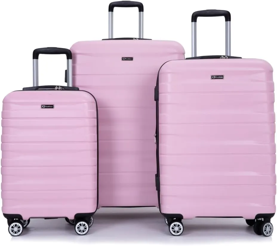 3-Piece Expandable Luggage Set (21"/25"/29") - PC Lightweight Hardshell Suitcases with Lock, Double Spinner Wheels & 2 Utility Hooks - Sand Color Carry-On & Checked Luggage (Pink   PC)
