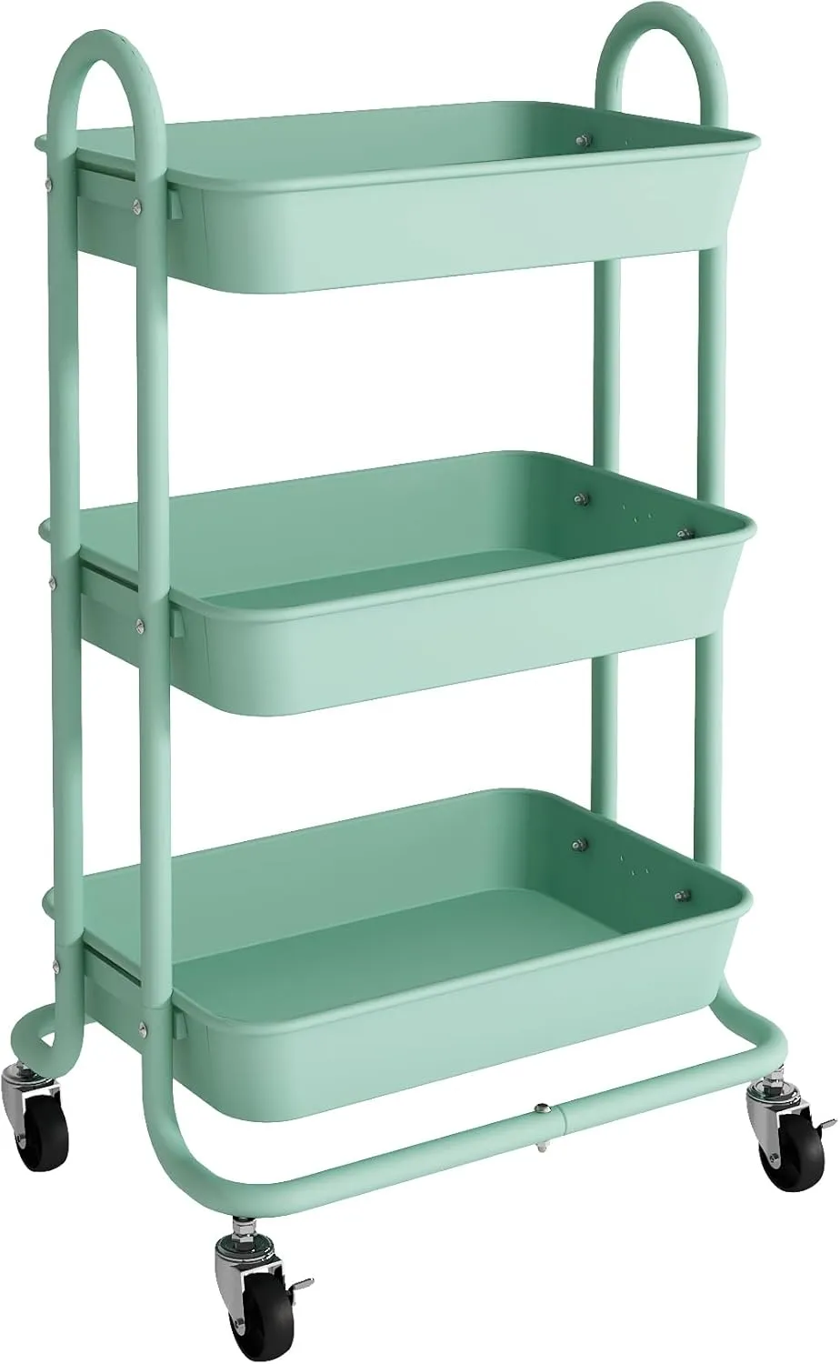 3-Tier Green Utility Rolling Cart with Plastic Baskets,Kitchen Storage Carts with Wheels,Green Metal Rolling Cart for Office,Home,Kitchen,Garden（18"x11.4"x31.2"）