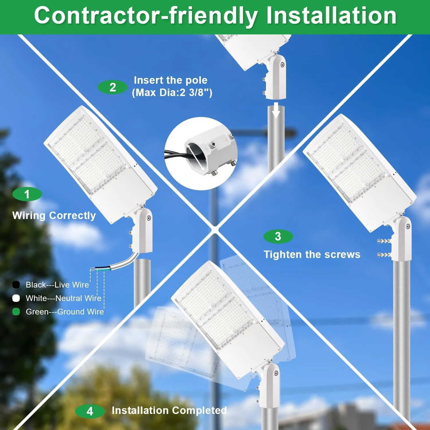 300W LED Parking Lot Light 42000LM LED Shoebox Area Light - Yoke Mount 5000K Outdoor Dimmable Street Light Surge Protection Built-in Commercial Street Lighting 100-277V UL DLC Listed(Slip Fitter Mount