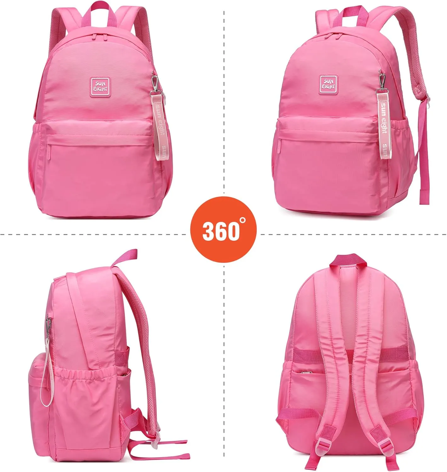 30L Waterproof School Backpack for Girls 6-18 Years Large Capacity Lightweight Bookbag for Elementary to High School Durable Travel Backpack with Adjustable Straps(Rose Color)