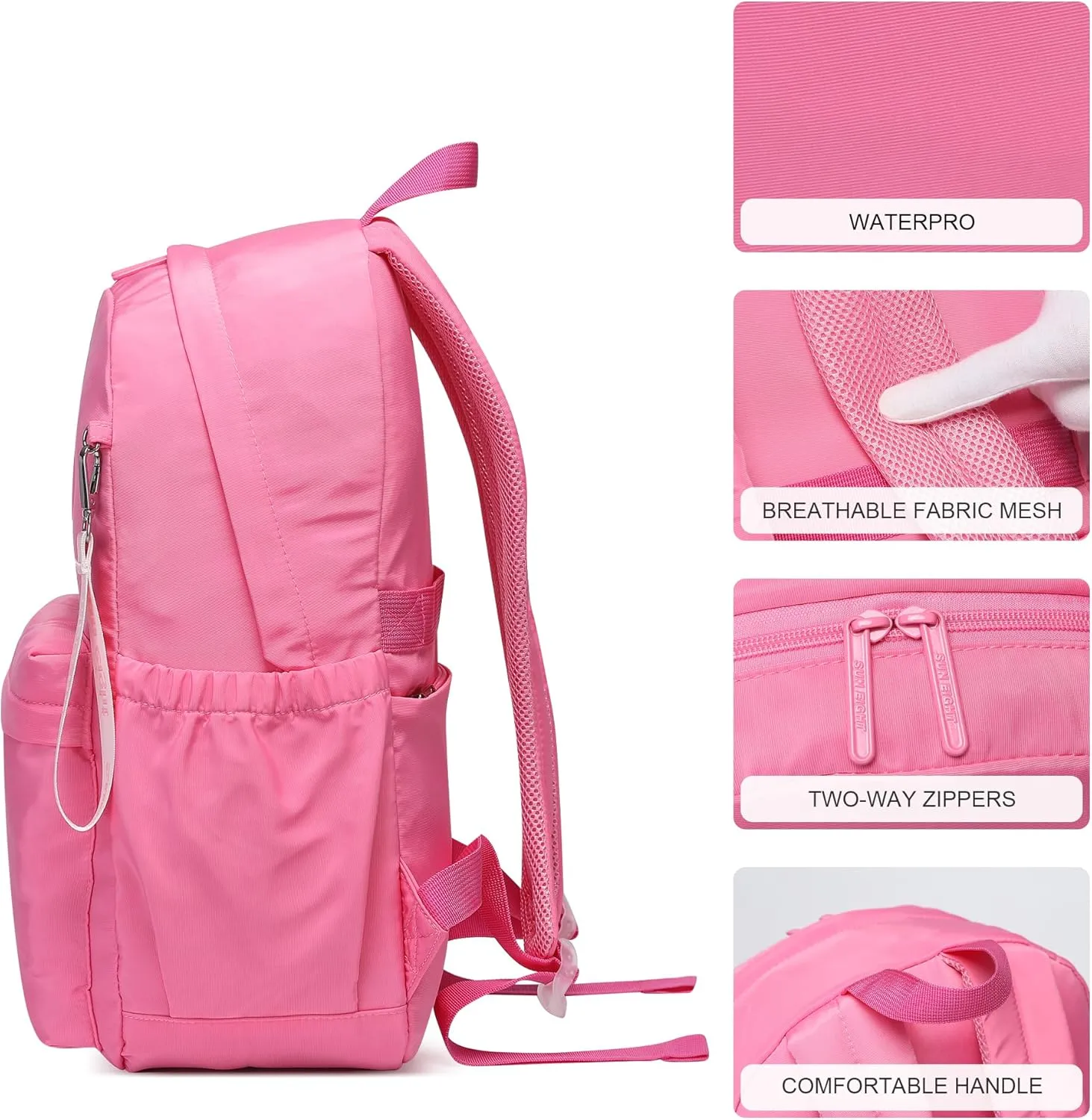 30L Waterproof School Backpack for Girls 6-18 Years Large Capacity Lightweight Bookbag for Elementary to High School Durable Travel Backpack with Adjustable Straps(Rose Color)