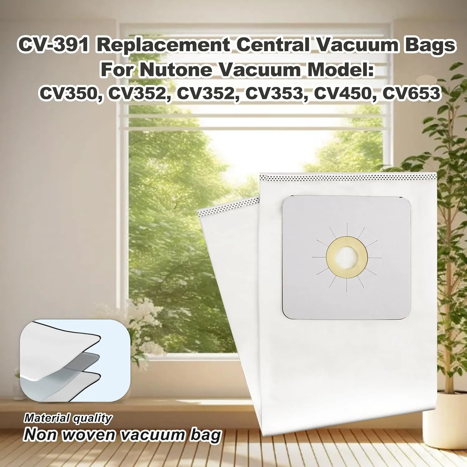 391 Central Vacuum Bags for Nutone Vacuum Cleaner, Replacement Nutone Vacuum Bags for CV350, CV352, CV353, CV450, CV653-6 Pack