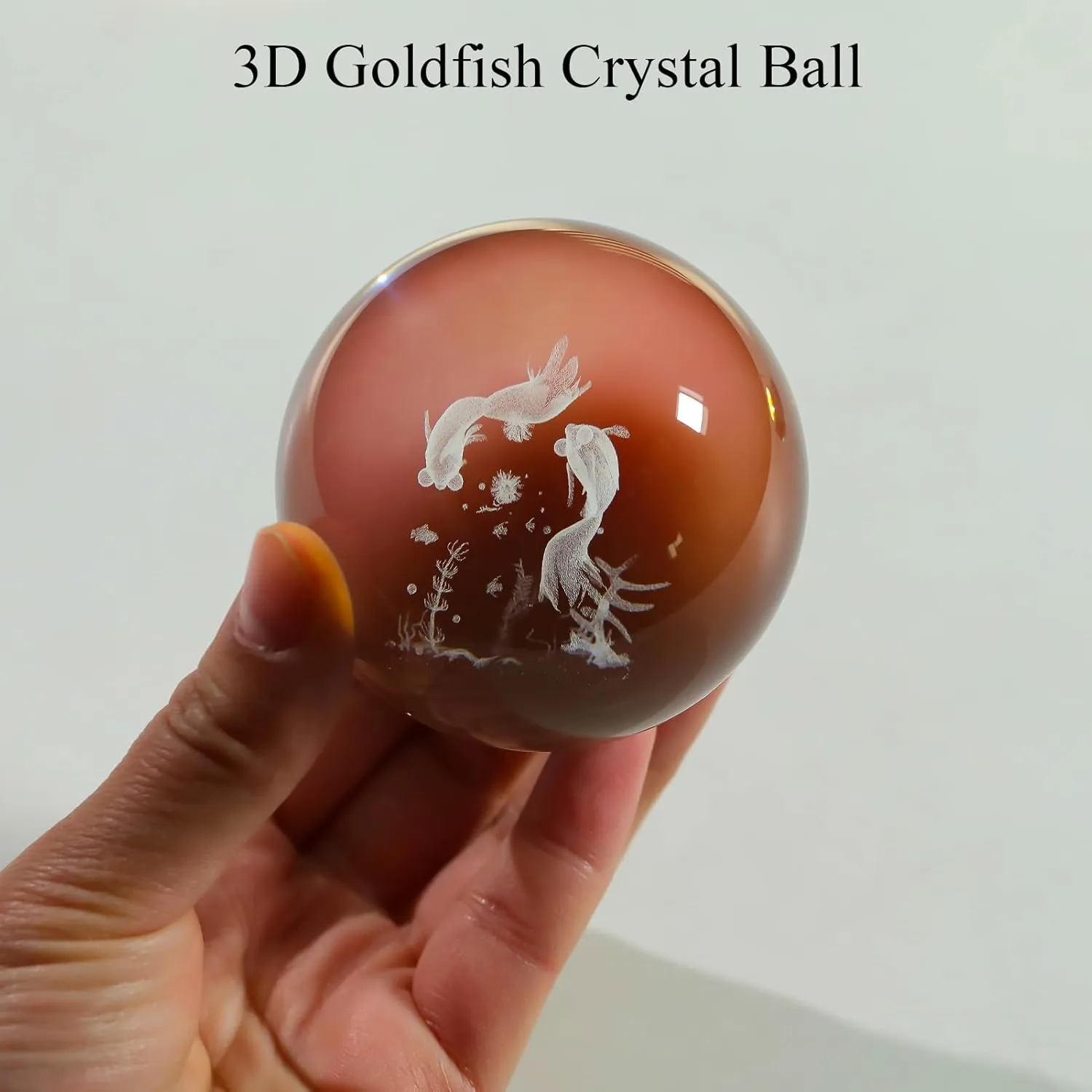 3D Goldfish Crystal Ball Night Light, Crystal Goldfish Figurines with Wooden Base Gifts for Women and Kids, 3D Laser Engraved Glass Sphere Paperweight Decor for Home Office.