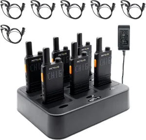 (3nd Gen RT22) Retevis B3H Walkie Talkies Rechargeable, Ultra Slim, 2 Way Radio with Earpiece, 6 Way Multi Unit Charger, 1620 mAh Battery, LED Display, Business Two Way Radio for Retail Store (6 Pack)