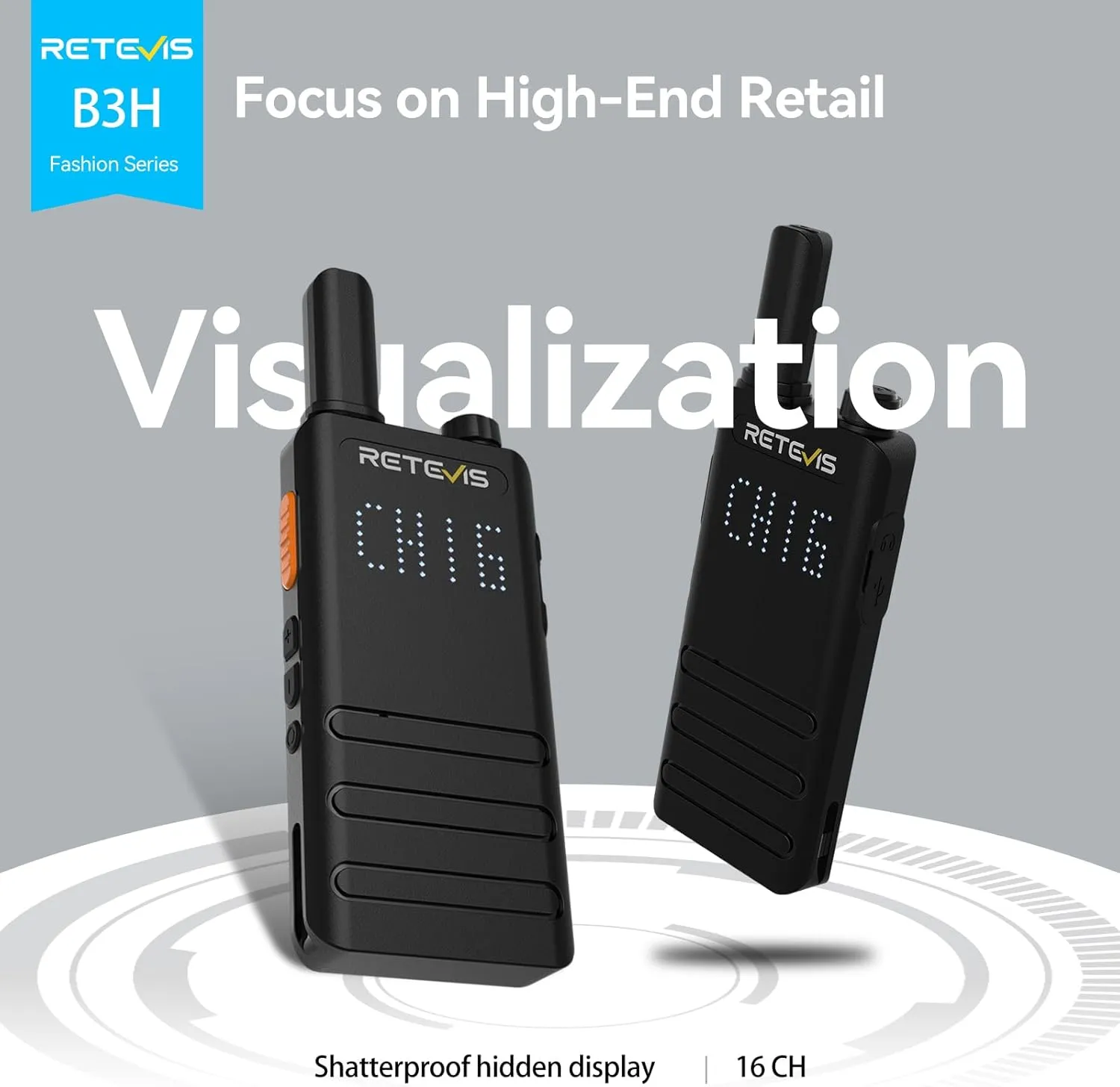 (3nd Gen RT22) Retevis B3H Walkie Talkies Rechargeable, Ultra Slim, 2 Way Radio with Earpiece, 6 Way Multi Unit Charger, 1620 mAh Battery, LED Display, Business Two Way Radio for Retail Store (6 Pack)
