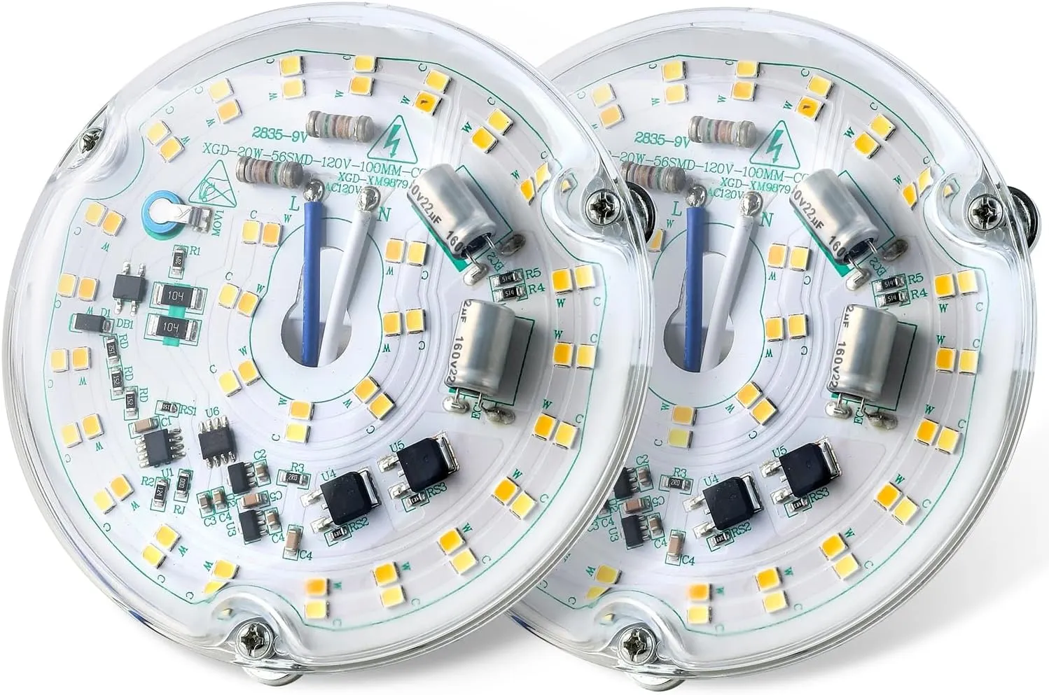 4'' 20W LED Ceiling Fan Light Retrofit Kit, Ceiling Light Replacement, 3CCT 3000K 4500K 5000K,120V, ETL Listed Dimmable CRI90 (2-Pack 3CCT)