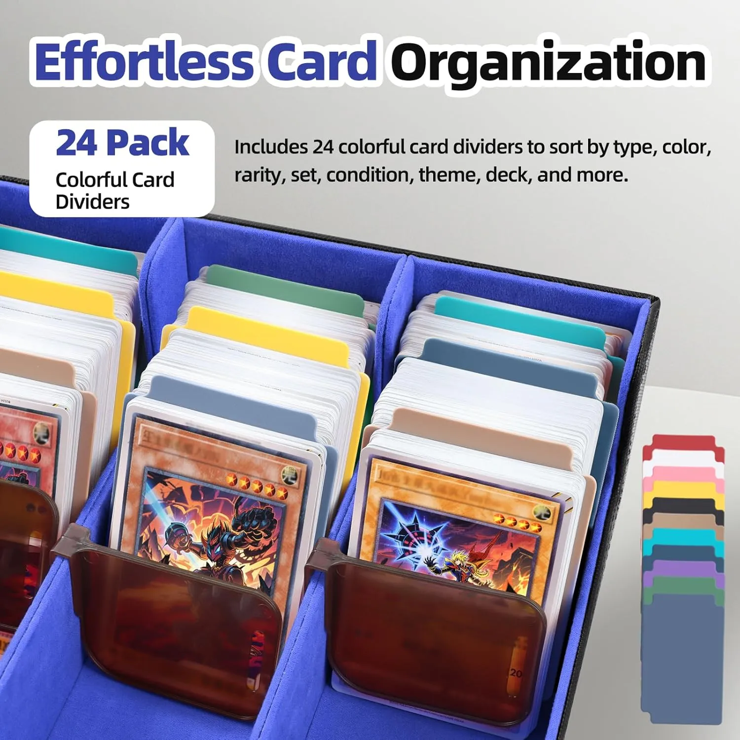 4 Rows Trading Card Storage Box 3200  Card Organizer Deck Case with 200 Sleeves & 24 Dividers Fits for MTG TCG Magic Baseball Football Basketball Sports Cards (Black & Blue)
