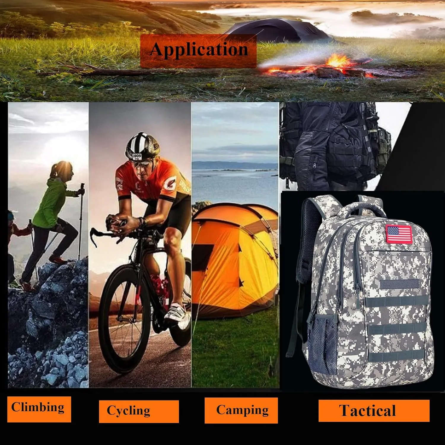 40L Camo Backpack Tactical Backpack Military Molle Backpack,Army Bookbag Gym Daypack Rucksack Pack Bag With USB Port Hiking Hunting Camping