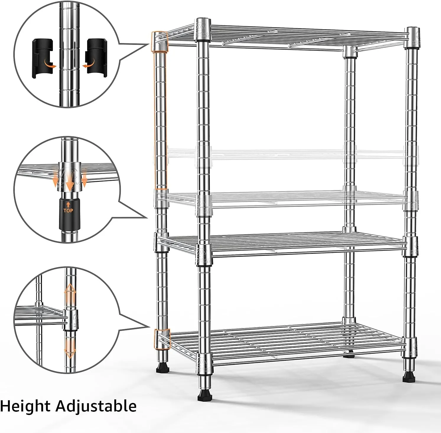 450 lbs Wire Storage Shelving 3-Tier Utility Shelving Unit Steel Organizer Wire Rack for Home,Kitchen,Office,Chrome(11.8" D x 17.7" W x 26.3" H)