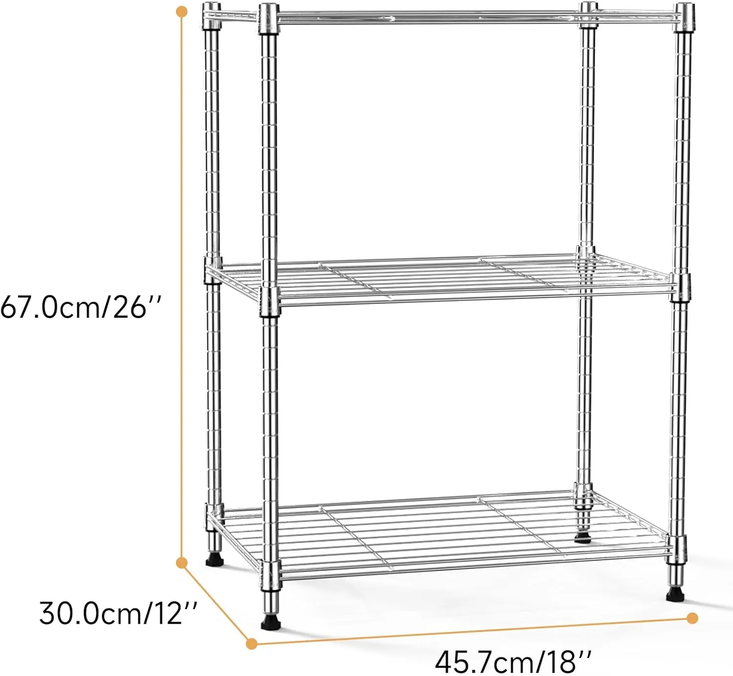 450 lbs Wire Storage Shelving 3-Tier Utility Shelving Unit Steel Organizer Wire Rack for Home,Kitchen,Office,Chrome(11.8" D x 17.7" W x 26.3" H)