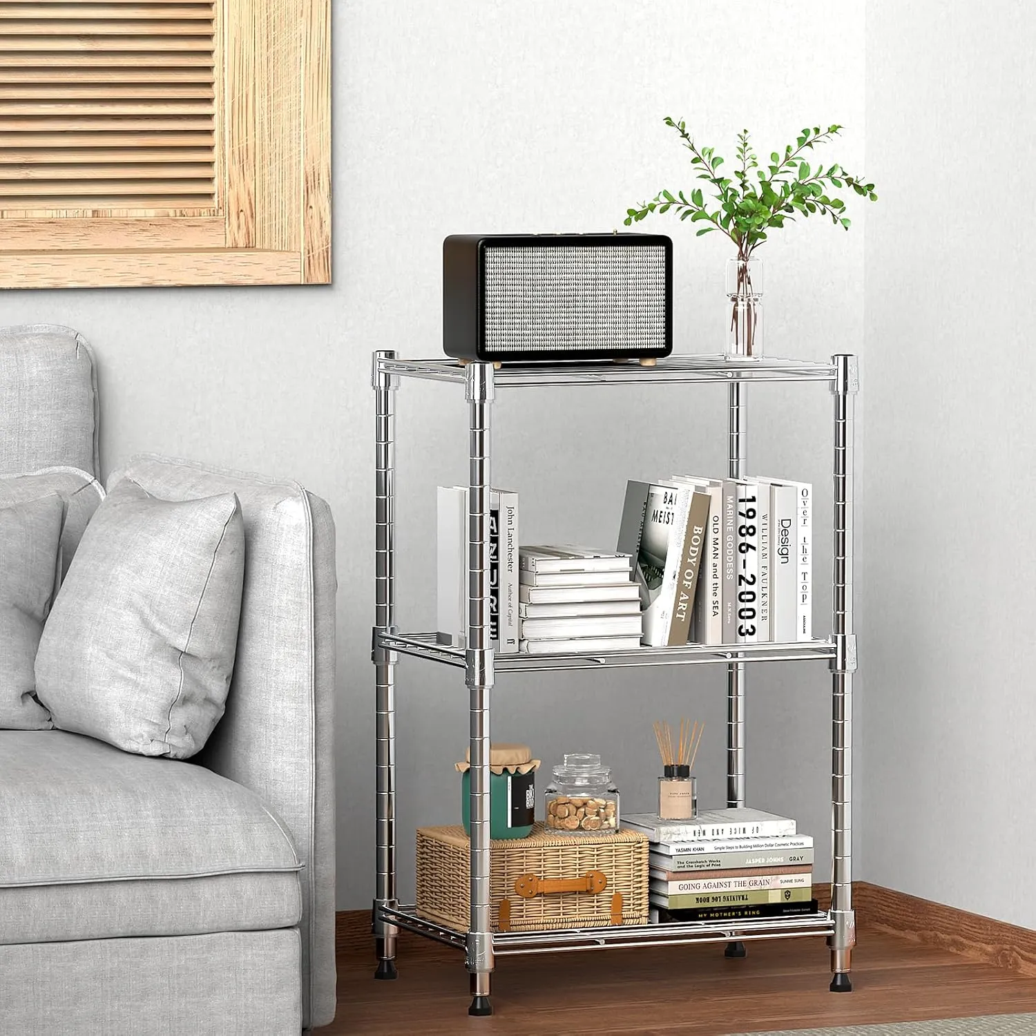450 lbs Wire Storage Shelving 3-Tier Utility Shelving Unit Steel Organizer Wire Rack for Home,Kitchen,Office,Chrome(11.8" D x 17.7" W x 26.3" H)