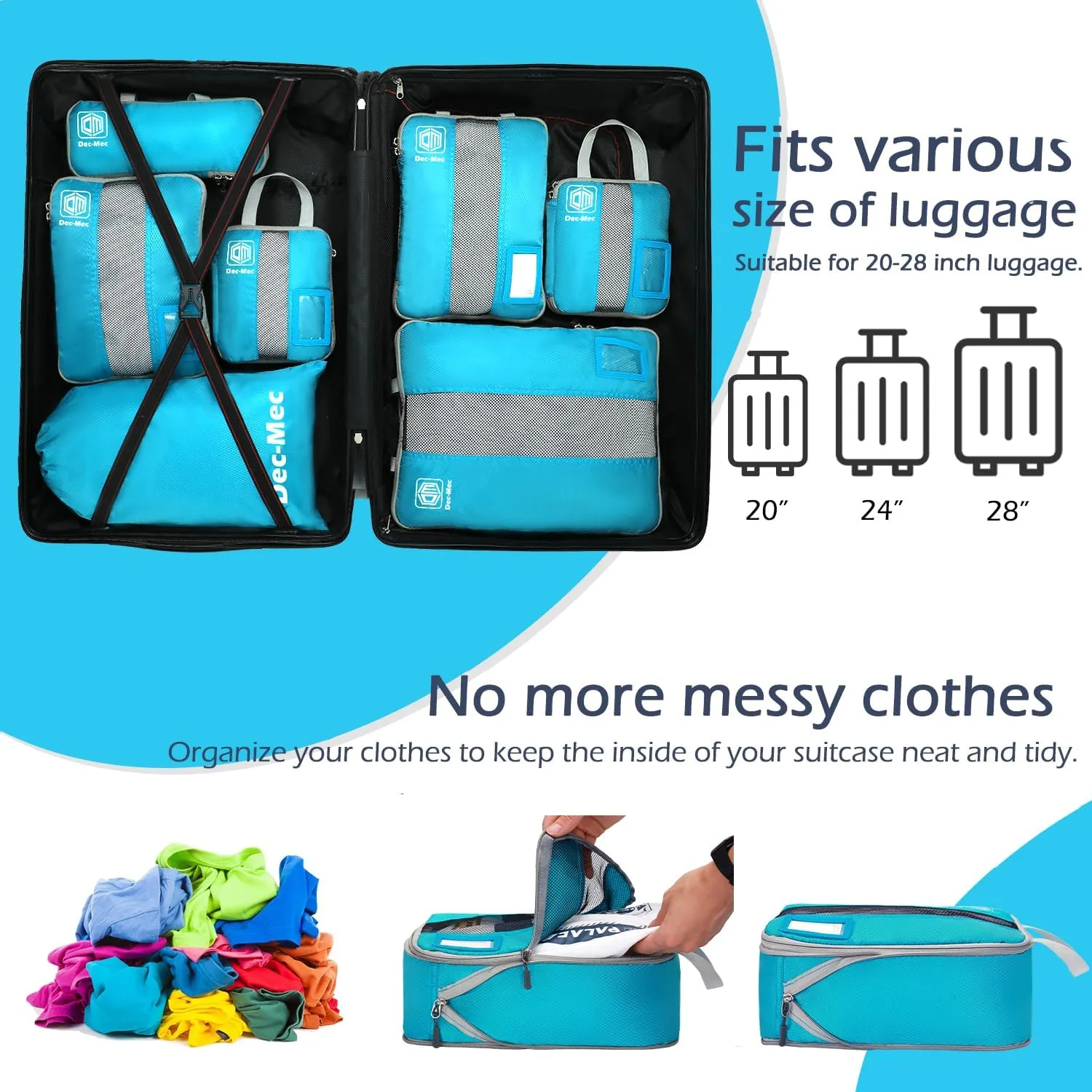 4/6 Set Compression Packing Cubes with lable for Travel, Expandable Packing Organizers, Carry On Luggage Suitcase Organizer Bags