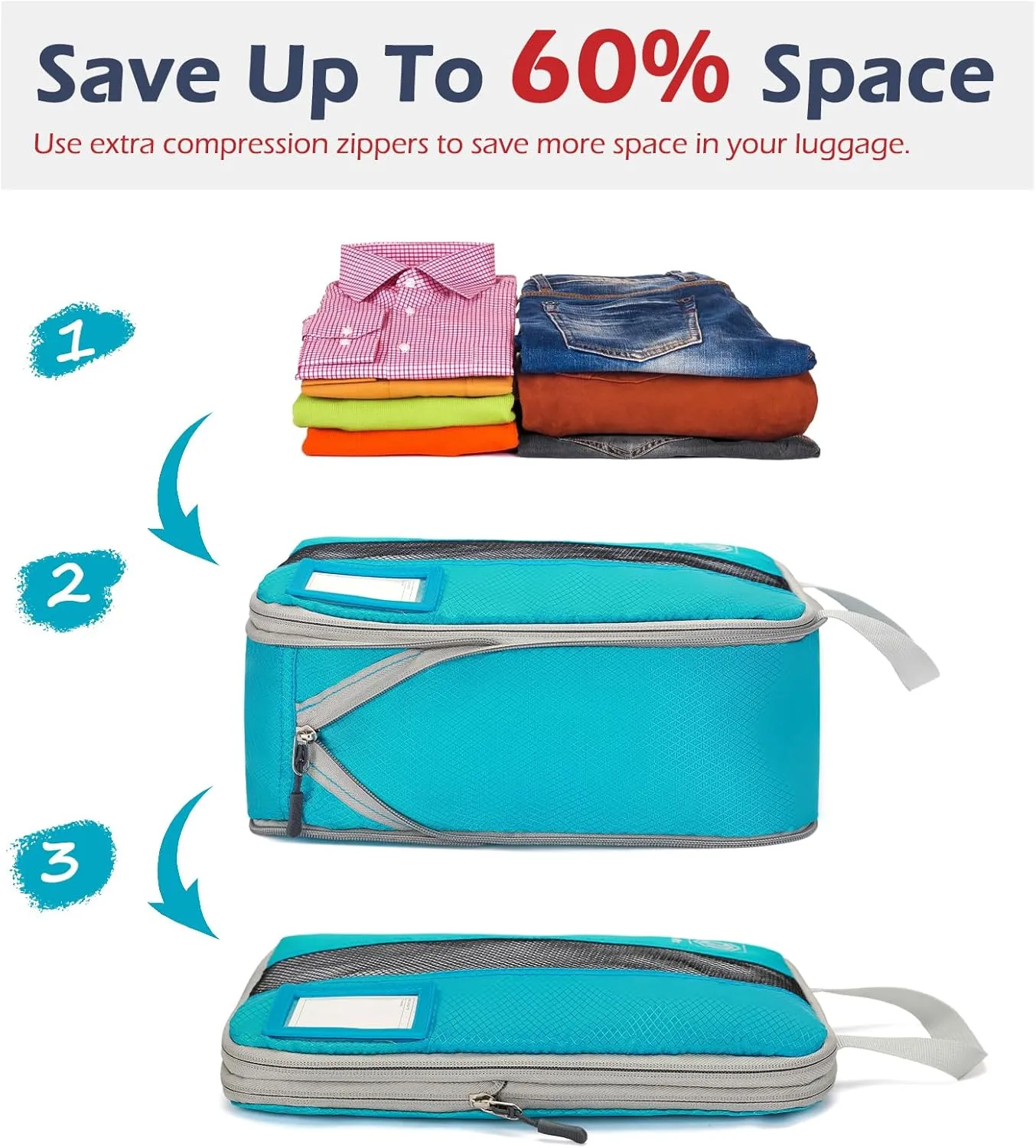 4/6 Set Compression Packing Cubes with lable for Travel, Expandable Packing Organizers, Carry On Luggage Suitcase Organizer Bags