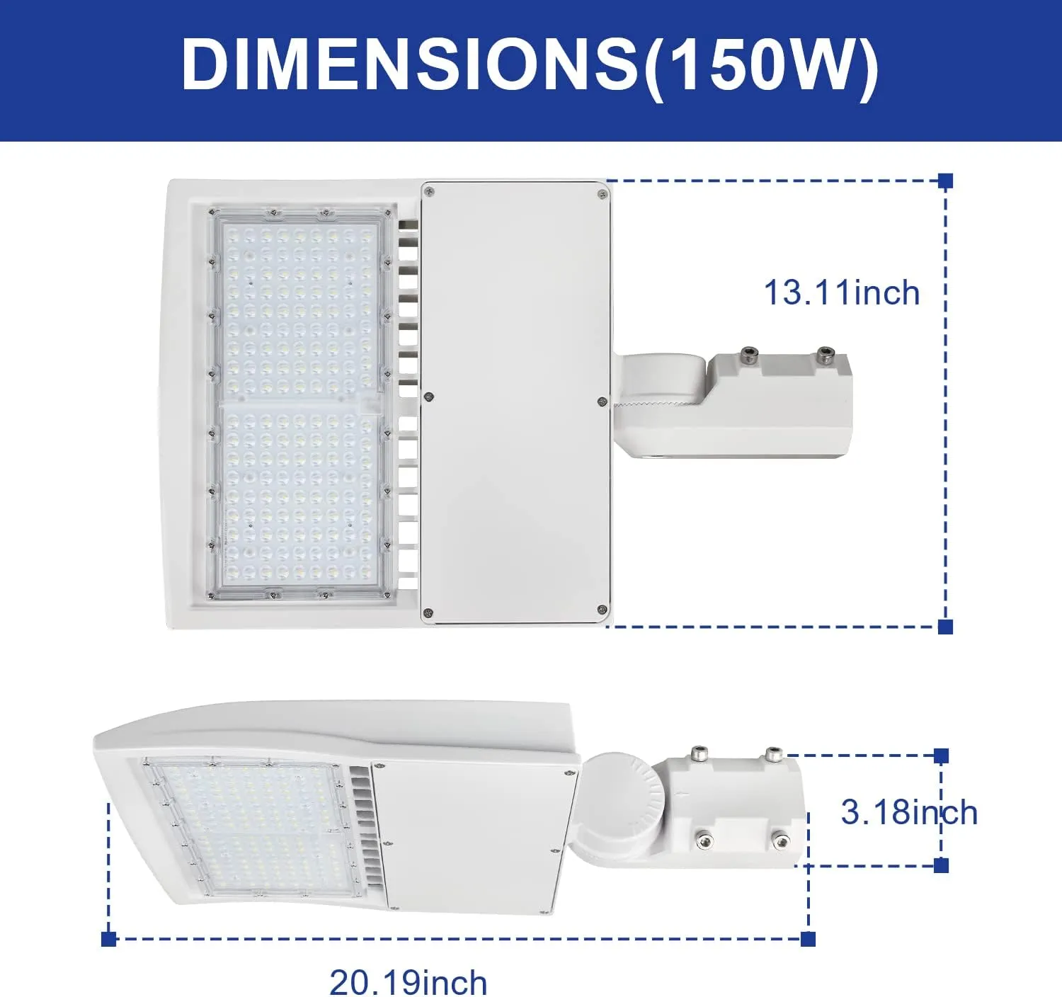 480V 150W LED Parking Lot Lights 21000LM 5000K White LED Shoebox Area Light Dimmable Outdoor Commercial Street Lighting Fixture with Yoke Mount IP65 UL&DLC Listed(Slip Fitter Mount,150Watts)