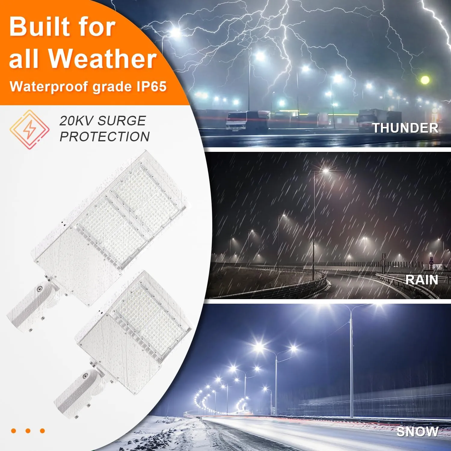 480V 300W White LED Parking Lot Lights 42000LM 5000K LED Shoebox Light 1-10V Dimmable Commercial Street Light with 20KV Surge Protection IP65 UL&DLC Listed(300W(100-277V),Slip Fitter Mount)