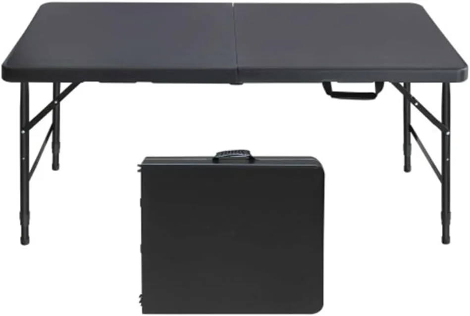 4ft Portable Folding Table, 135kg Heavy Duty Camping Table with Carry Handle, Waterproof Surface, Indoor/Outdoor Utility Table for Picnic, BBQ, Parties (Black)