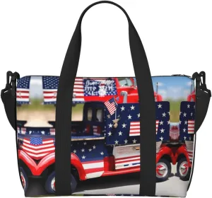 4th Of July Patriotic Truck Print Versatile Gym Sports Bag,Companion For Your Journeys And Fitness Routines, Black