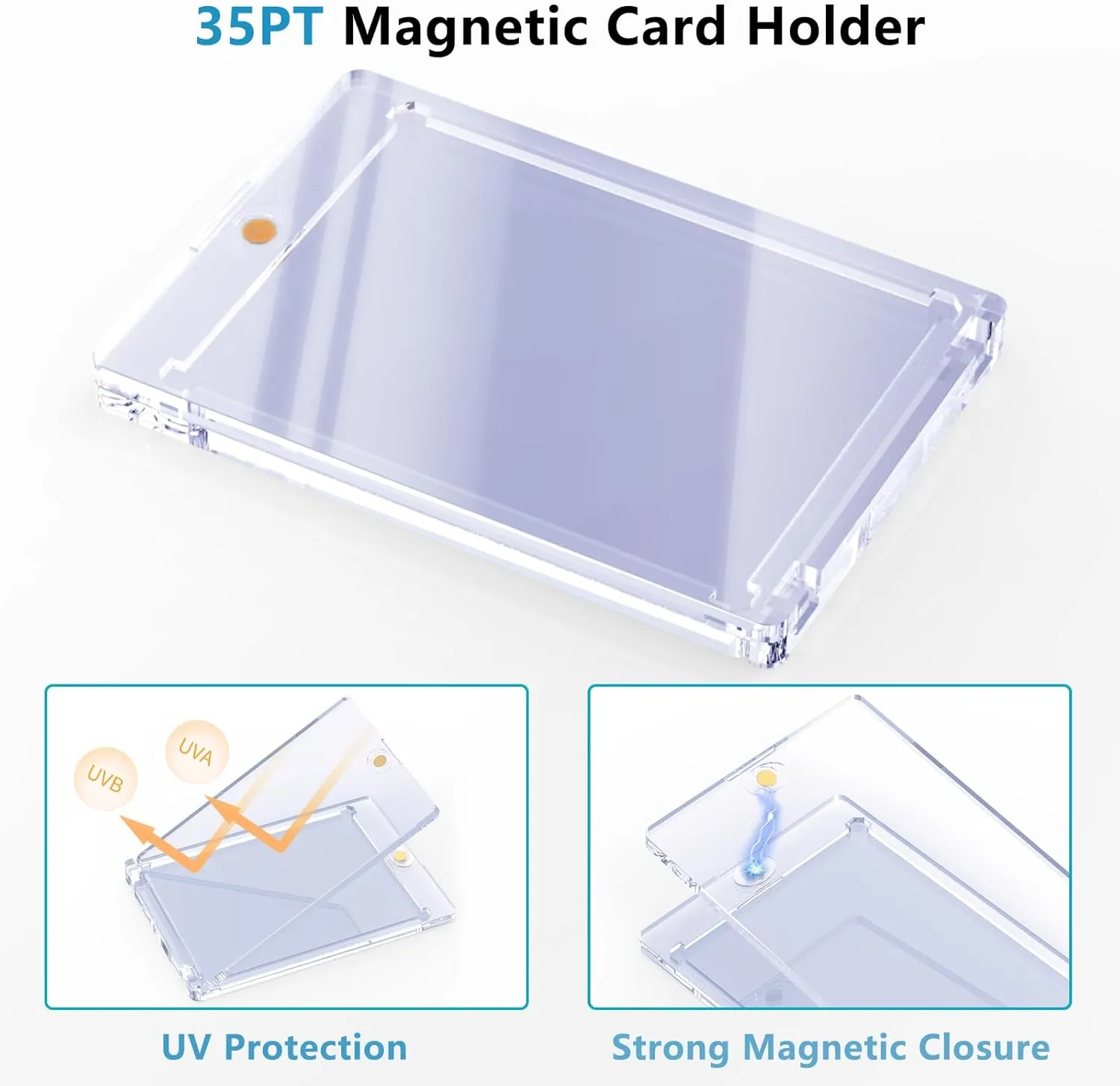60ct Magnetic Card Holder, 35pt One Card Touch Holder for Trading Cards,Baseball Card Protectors Hard Plastic, Display Case for Collectible Cards Sport Cards Game Cards Top Loads for Cards Sleeves