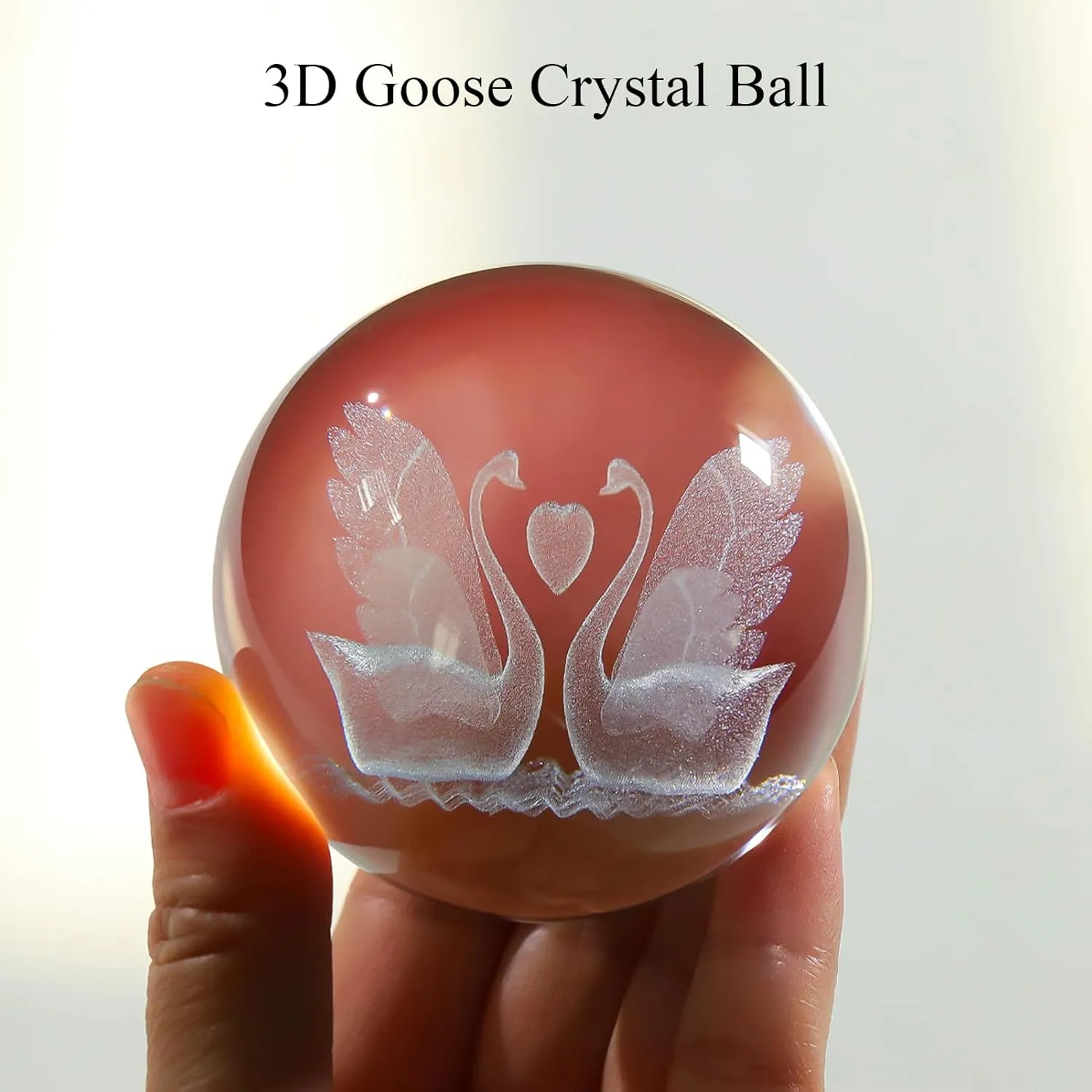 60mm 3D Goose Crystal Ball Figurines with Wooden Base, 3D Laser Engraved Swan Figurines Glass Sphere Paperweight Ornaments for Home Decor, 3D Swan Crystal Ball Light Collection Gifts.