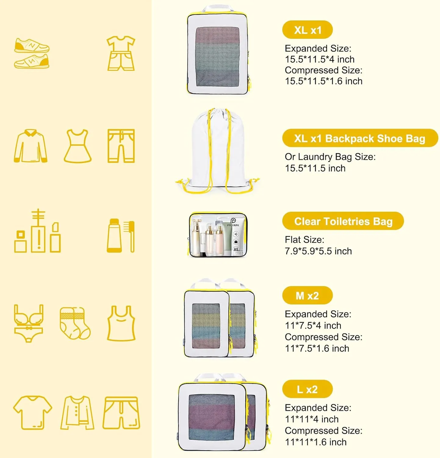 7 Set Compression Packing Cubes Packing Organizer for Travel,Travel Accessories for Carry on Luggage Suitcase Backpack Expandable Organizers