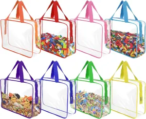 8 Pcs XL-Large Clear Toy Storage Bags with Zipper, Reusable PVC Waterproof Toy Organizer Bags with Portable Handle for Building Blocks, Puzzles, Board Games,and Travel Dust-Proof Storage (XL-Large)