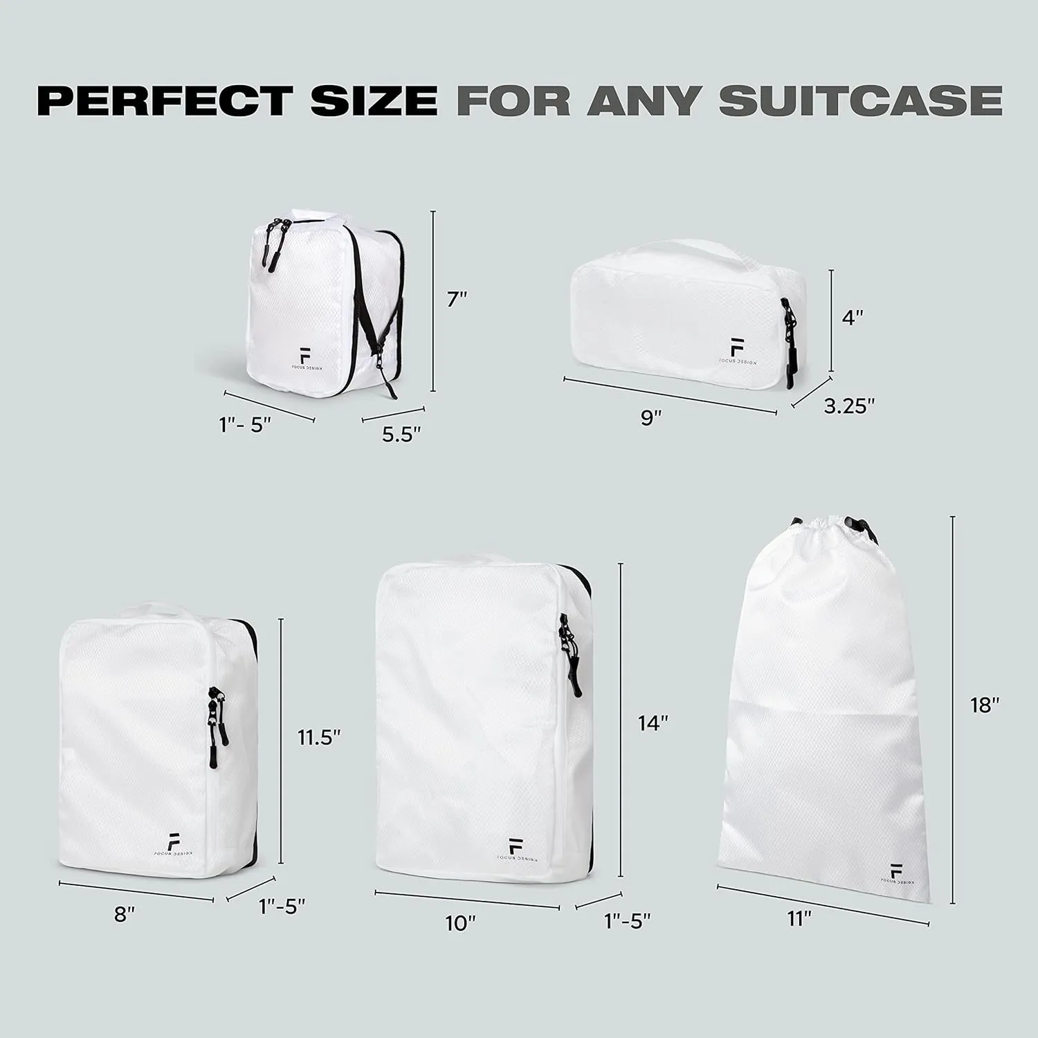 8 Piece Compression Packing Cubes Set - Double Capacity Design for Travel - Small, Medium & Large Sizes - Carry-On Suitcase Organizer Bags (White)