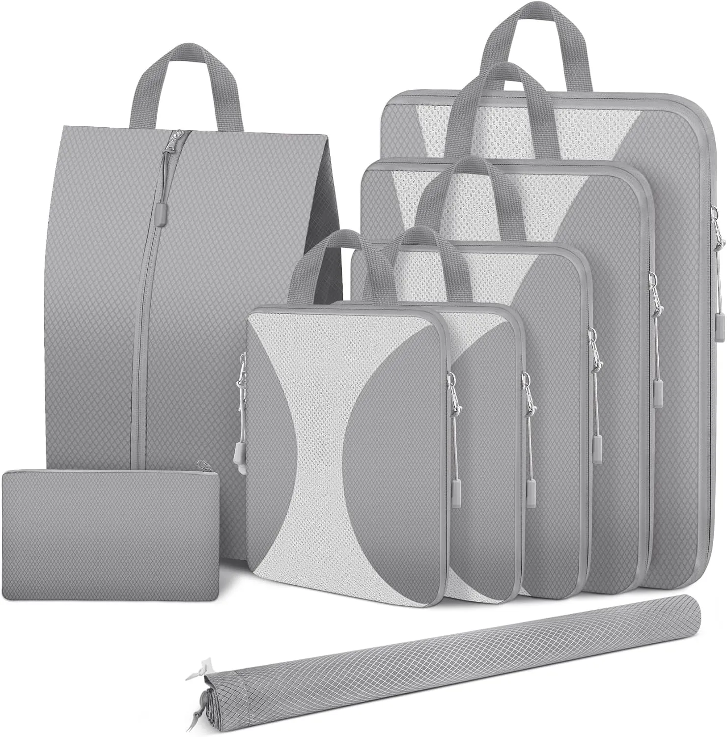 8 Set Compression Packing Cubes for Travel, Packing Cubes Compression Travel Accessories Expandable Packing Organizers for Carry on Luggage Suitcase (Gray)