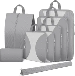 8 Set Compression Packing Cubes for Travel, Packing Cubes Compression Travel Accessories Expandable Packing Organizers for Carry on Luggage Suitcase (Gray)