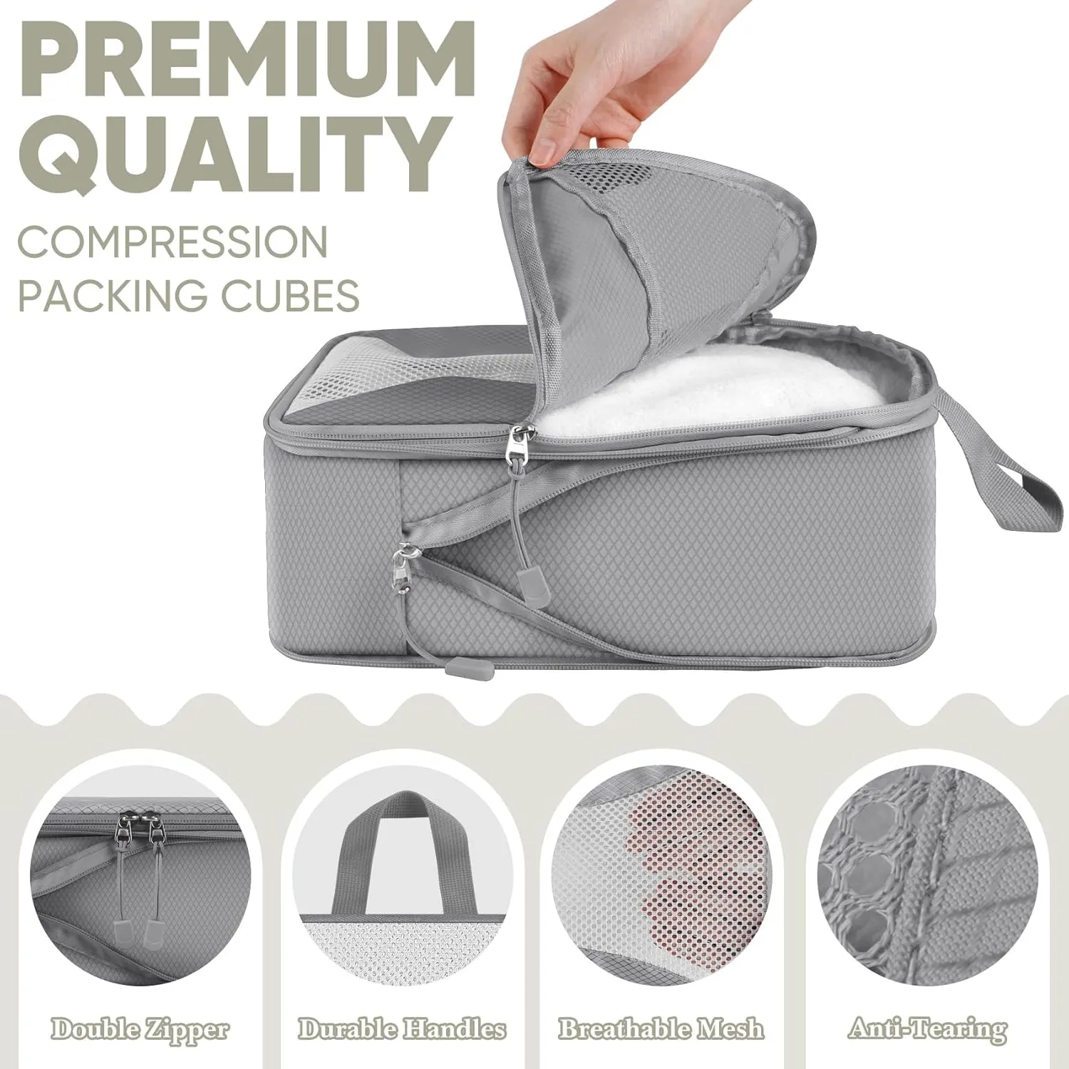 8 Set Compression Packing Cubes for Travel, Packing Cubes Compression Travel Accessories Expandable Packing Organizers for Carry on Luggage Suitcase (Gray)