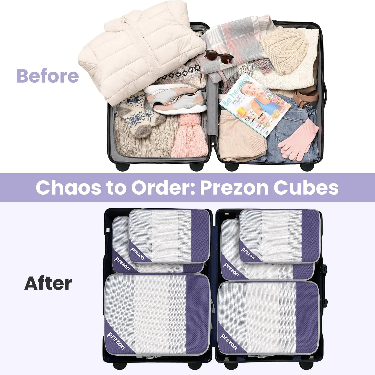 8 Set/6 Set/4 Set Compression Packing Cubes for Travel, Lightweight Vacation Travel Essentials, Travel Accessories for Suitcase Organizer Bags Set, Durable Luggage Organizer