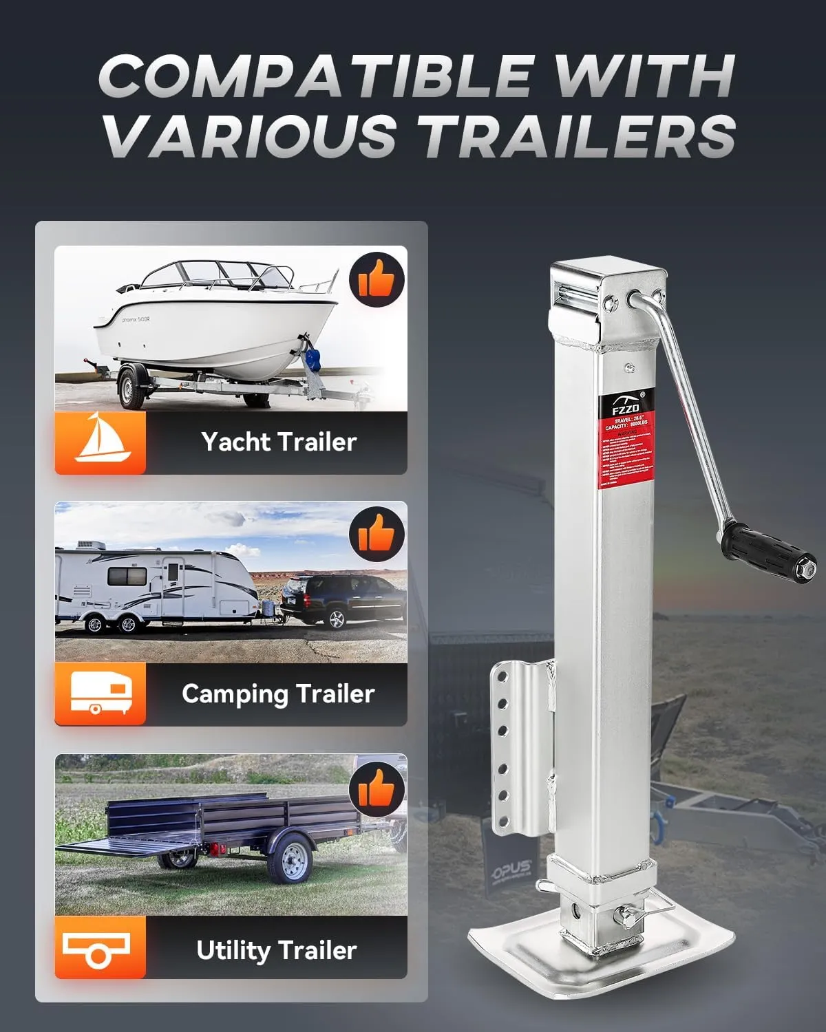 8000 lbs Heavy Duty Trailer Jack, 28.6" Vertical Travel, Adjustable Drop Leg, for Utility Trailers, Yacht Trailers, Boat Trailer Jack…