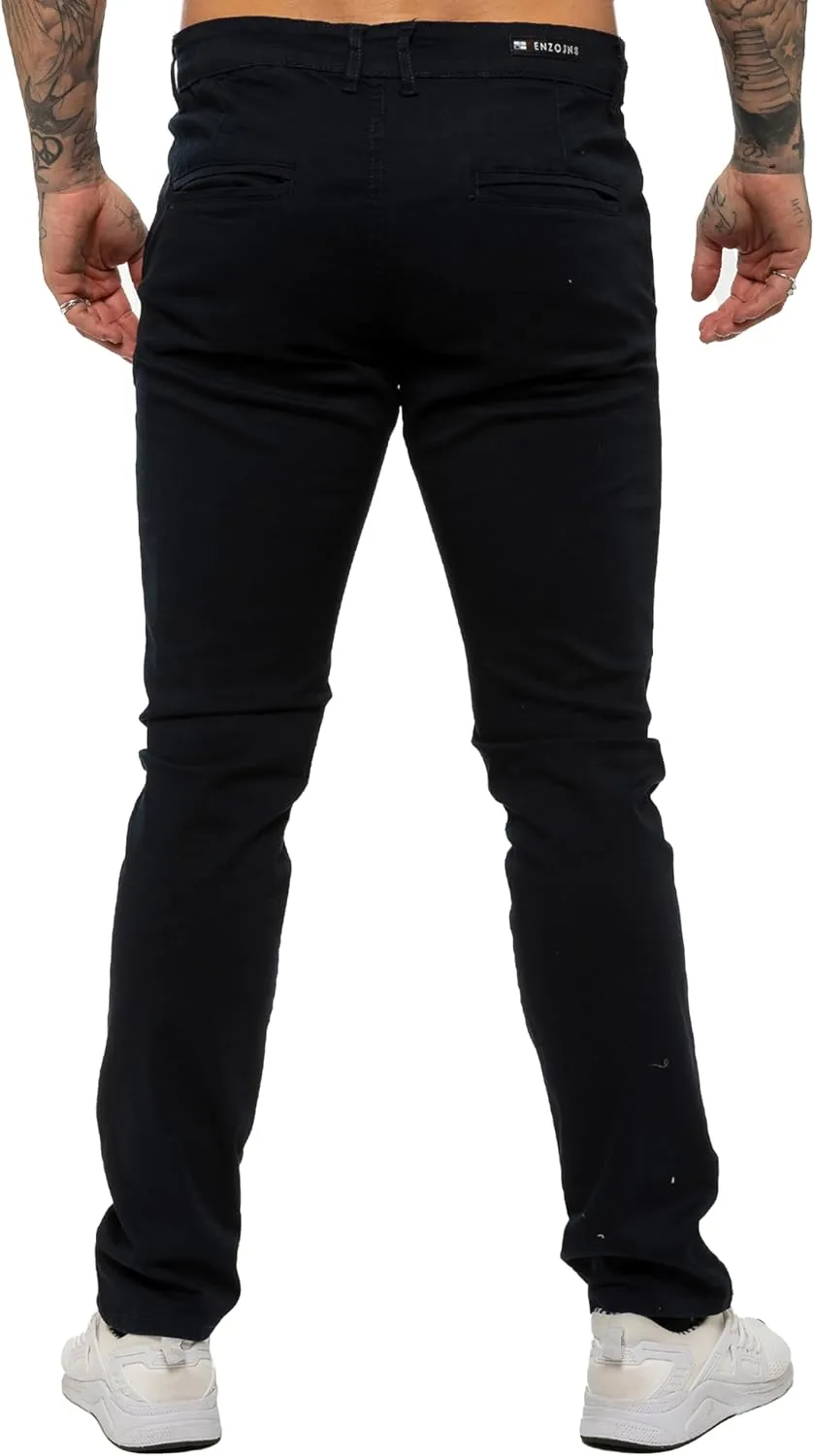 989Zé ENZO Mens Slim Fit Stretch Chino Jeans Casual Cotton Trousers Pants