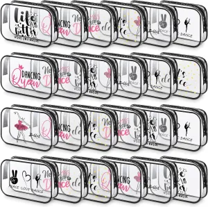 Abbylike 24 Pcs Waterproof Cosmetic Bag 7 x 4.7 x 2.4'' Makeup Bag Cosmetic Toiletry Zipper Pouch Clear Zipper Case for Women(Dance)