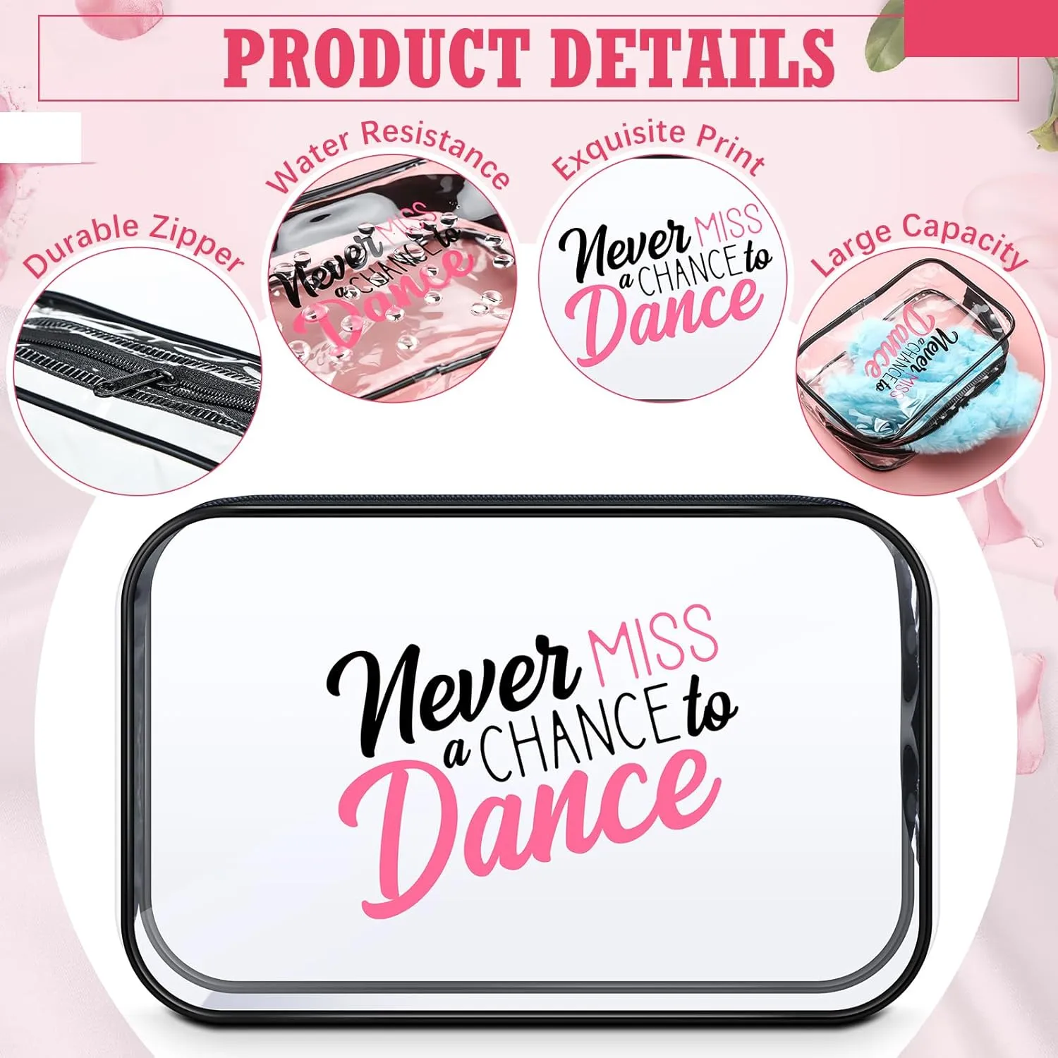Abbylike 24 Pcs Waterproof Cosmetic Bag 7 x 4.7 x 2.4'' Makeup Bag Cosmetic Toiletry Zipper Pouch Clear Zipper Case for Women(Dance)