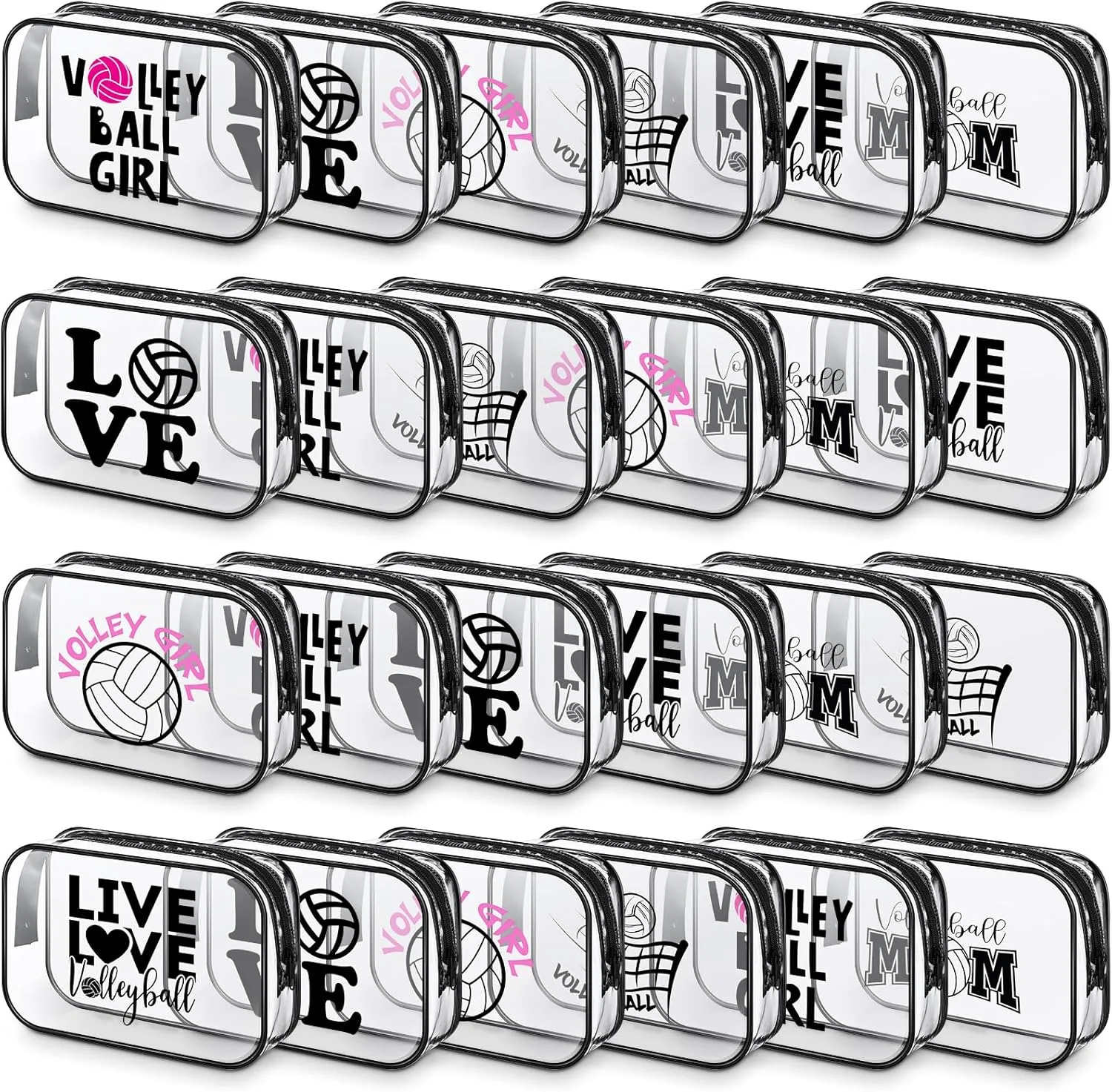 Abbylike 24 Pcs Waterproof Cosmetic Bag 7 x 4.7 x 2.4'' Makeup Bag Cosmetic Toiletry Zipper Pouch Clear Zipper Case for Women(Volleyball)