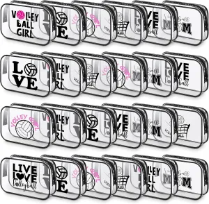 Abbylike 24 Pcs Waterproof Cosmetic Bag 7 x 4.7 x 2.4'' Makeup Bag Cosmetic Toiletry Zipper Pouch Clear Zipper Case for Women(Volleyball)