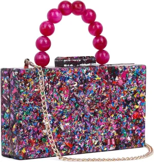 Acrylic Clutch Purses Marbling Handbags for Women Evening Clutch Shoulder Crossbody Bag with Pearl Wrist Wedding Party Bride