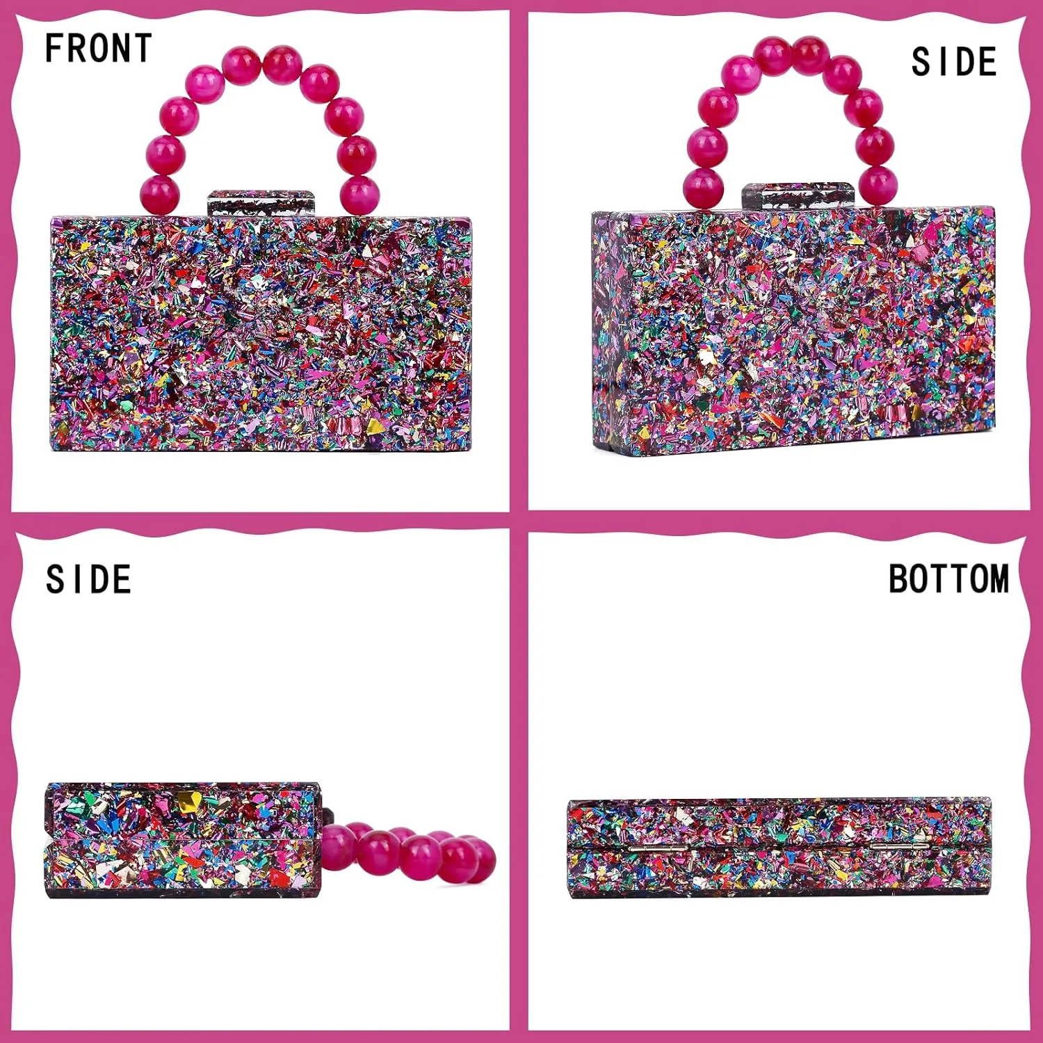 Acrylic Clutch Purses Marbling Handbags for Women Evening Clutch Shoulder Crossbody Bag with Pearl Wrist Wedding Party Bride